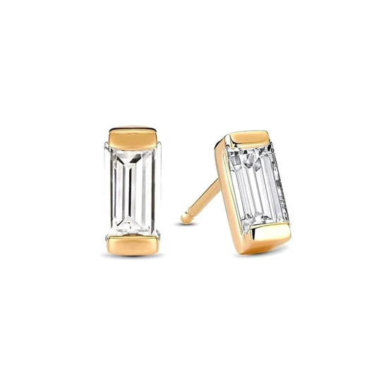 Vertical Baguette Cut Diamond Studs, 0.28 Ct Solitaire Genuine Earrings, Statement Jewelry, Anniversary Gifts For Wife