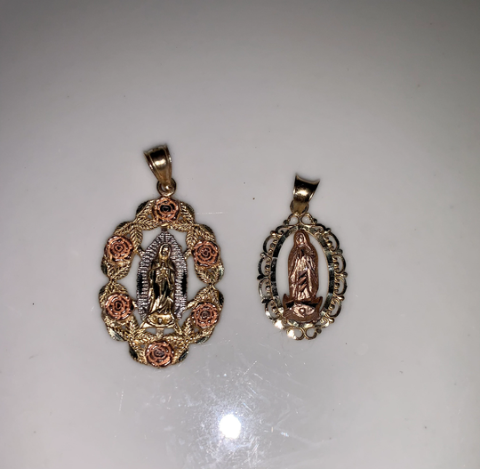14Kt Bi-Color Diamond-Cut Mother Mary Medium Or Small Pendant With Optional Chain