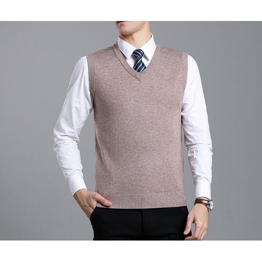 Men's Wool Blend Relax Fit Vest Knit V-Neck Sweater - 05, S