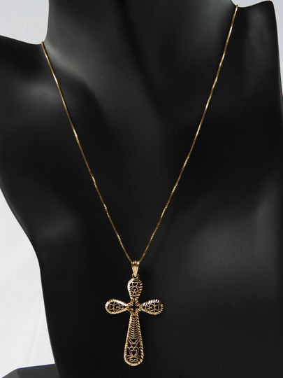 Beautiful 14K Yellow Gold Large Cross Pendant Necklace Chain Jewelry Gift For Her Wife Christmas