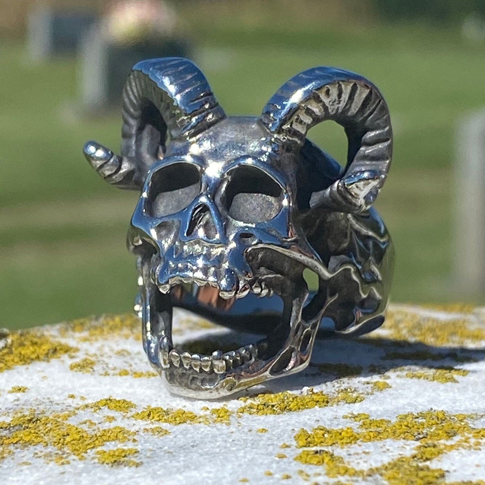Sr24. Ram Goat Skull Head Ring W Horn Antlers Unique Quality 316L Stainless Steel Ring. Unisex Punk Gothic Halloween Jewelry