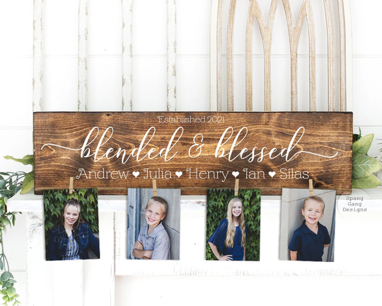 Blended & Blessed Sign | Adoption Christmas Gift For Mom Family Wedding Personalized Shower