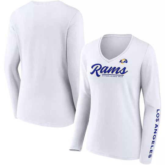 Women's Fanatics Branded White Los Angeles Rams Drive Forward V-Neck Long Sleeve T-Shirt, Size: XL