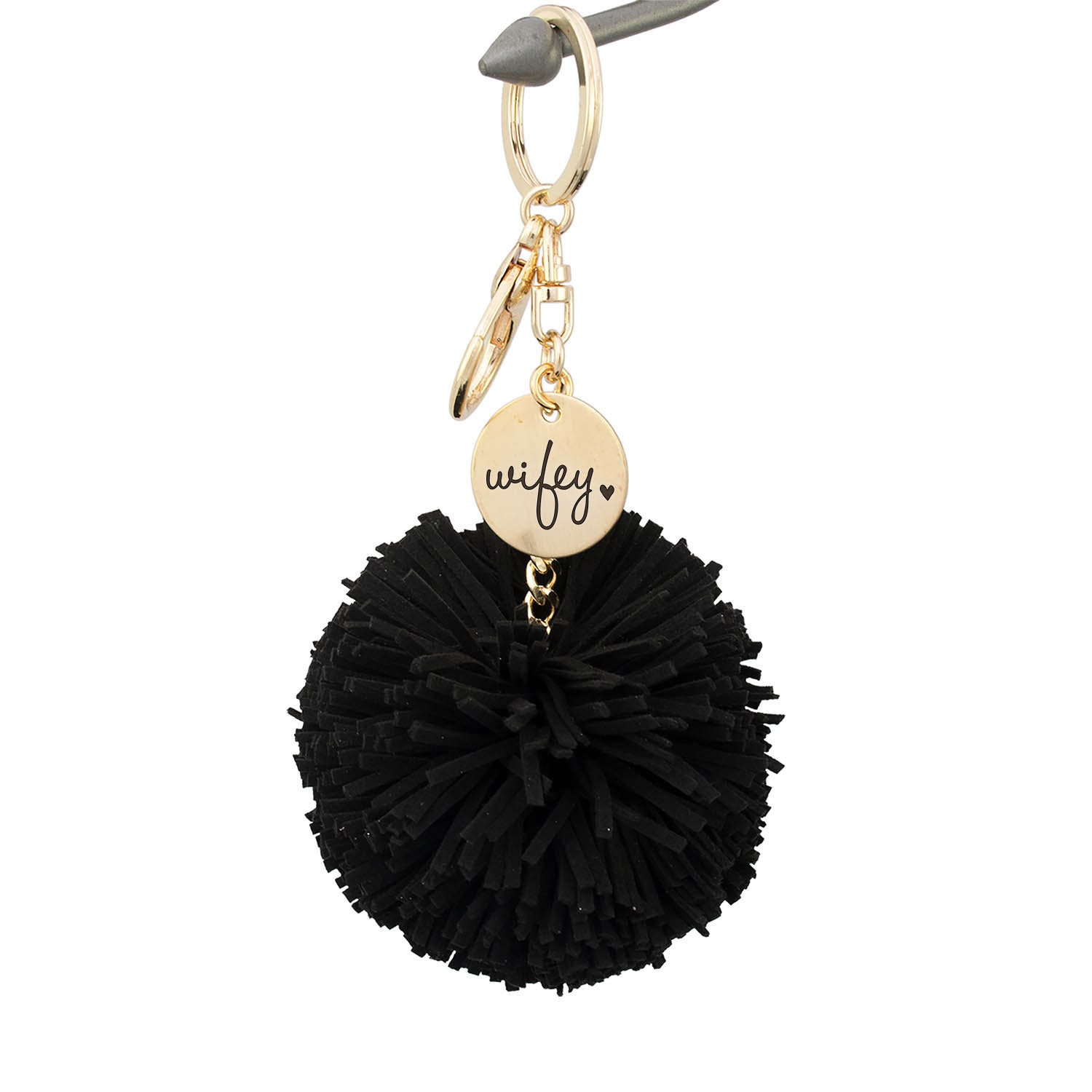 Wifey Pom Tassel Keychain, Anniversary Gift, Keyring, Wedding Gift For Wife, New Bride Keychain