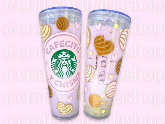 Cafecito Y Chisme Milky Snow-Globe Glitter Tumbler/Snow Globe Pink Cute Coffee Cup