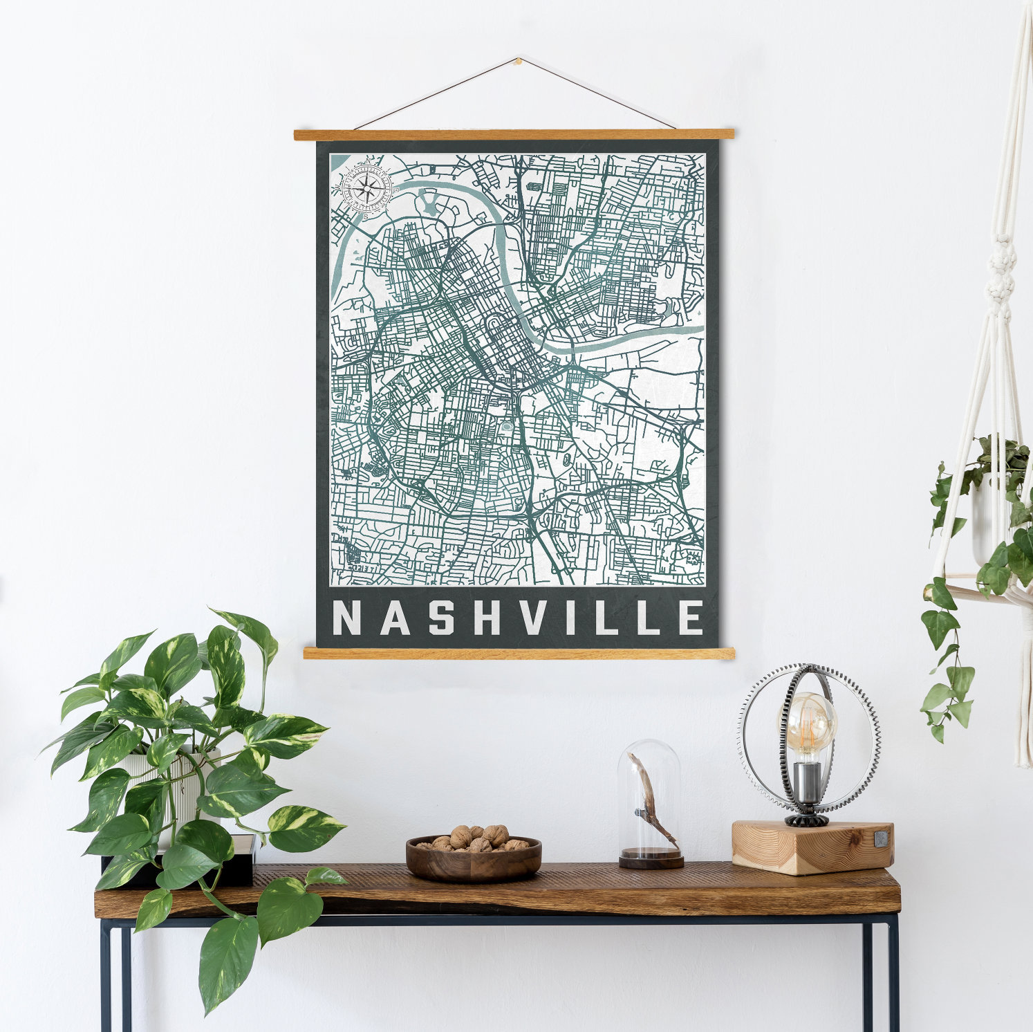 Nashville Tennessee Street Map | Hanging Canvas Of Printed Marketplace