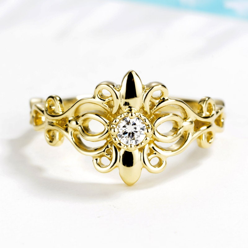 Diamond Solitaire Wedding Ring in 18K Gold/Flower Ring/Custom Fine Jewelry/Personalization Design/Gift For Women & Girls