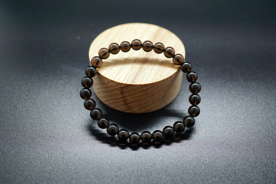 Smoky Quartz Bracelet, Round Bead Healing Crystal Stretch Bracelet 6.3mm