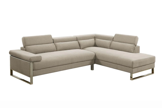 Poundex Cerviel Modern Glossy Beige Polyester/Blend Sectional Stainless Steel in Brown | F6540