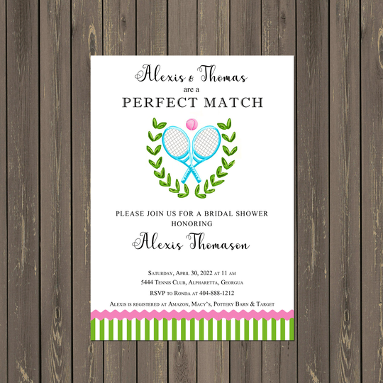 Tennis Perfect Match Bridal Shower Invitations, Wedding Shower, Printable Or Printed