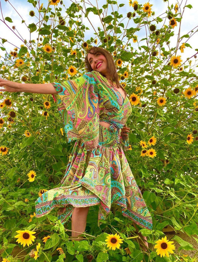 Silk Fairy Set Recycled Silk Blend Bell Sleeve Wrap Top New Colors