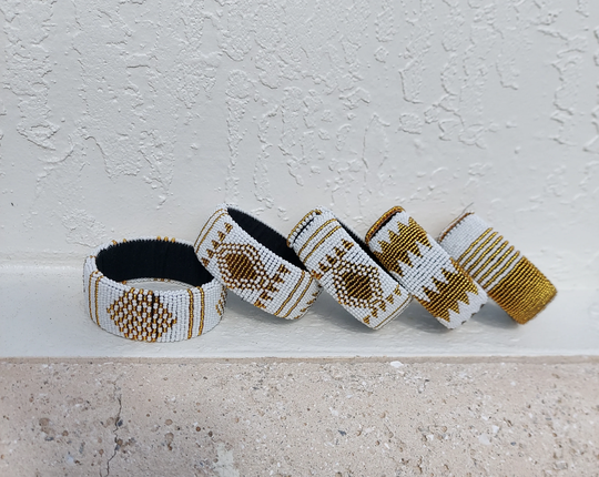 Gold & White Beaded Bangle. Zulu Bracelet