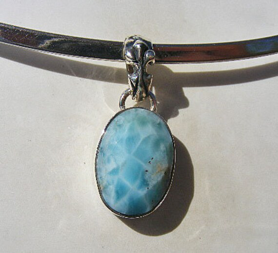 Larimar Pendant, Faceted Cut, Larimar Stone, Dreamy Colors, The Dolphin Stone From Caribbean, Sterling Silver