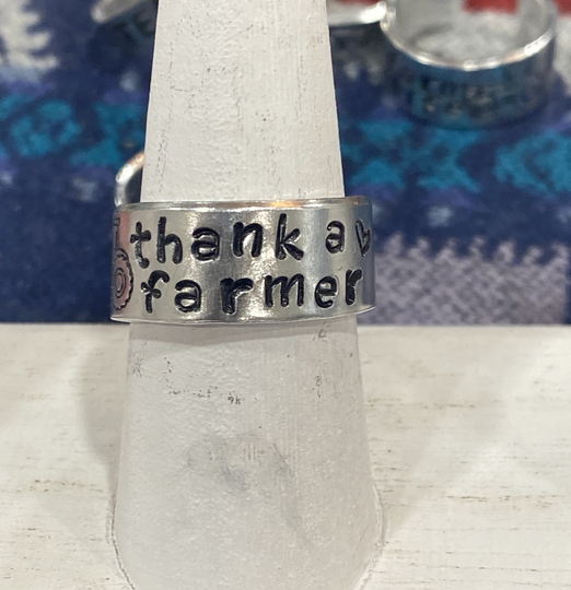 Thank A Farmer Metal Stamped Ring, Hand Farmer, Gift, Tractor Farm Life, Jewelry, Ag Ring