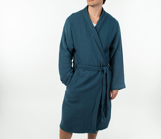 Blue Kimono Robe For Men & Women, Cotton Bathrobe, Gift Her, Him, Muslin Robe, Bridal Mother's Day