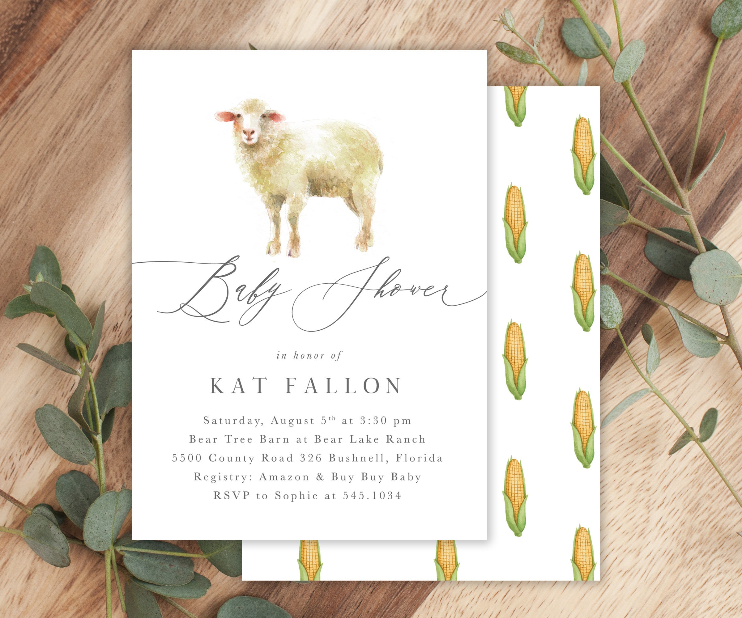 Farm Baby Shower Invitation, Modern Gender Neutral Invite, Sheep - Charlie