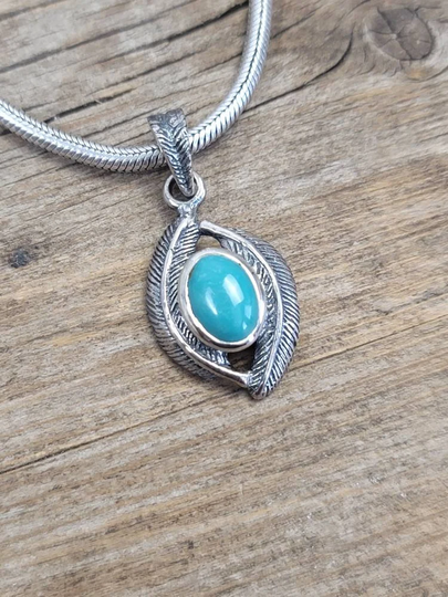 Turquoise 2 Feather Gemstone Pendant, 925 Sterling Silver, Turquoise Pendant Black Spinel Eagle Gift For Her