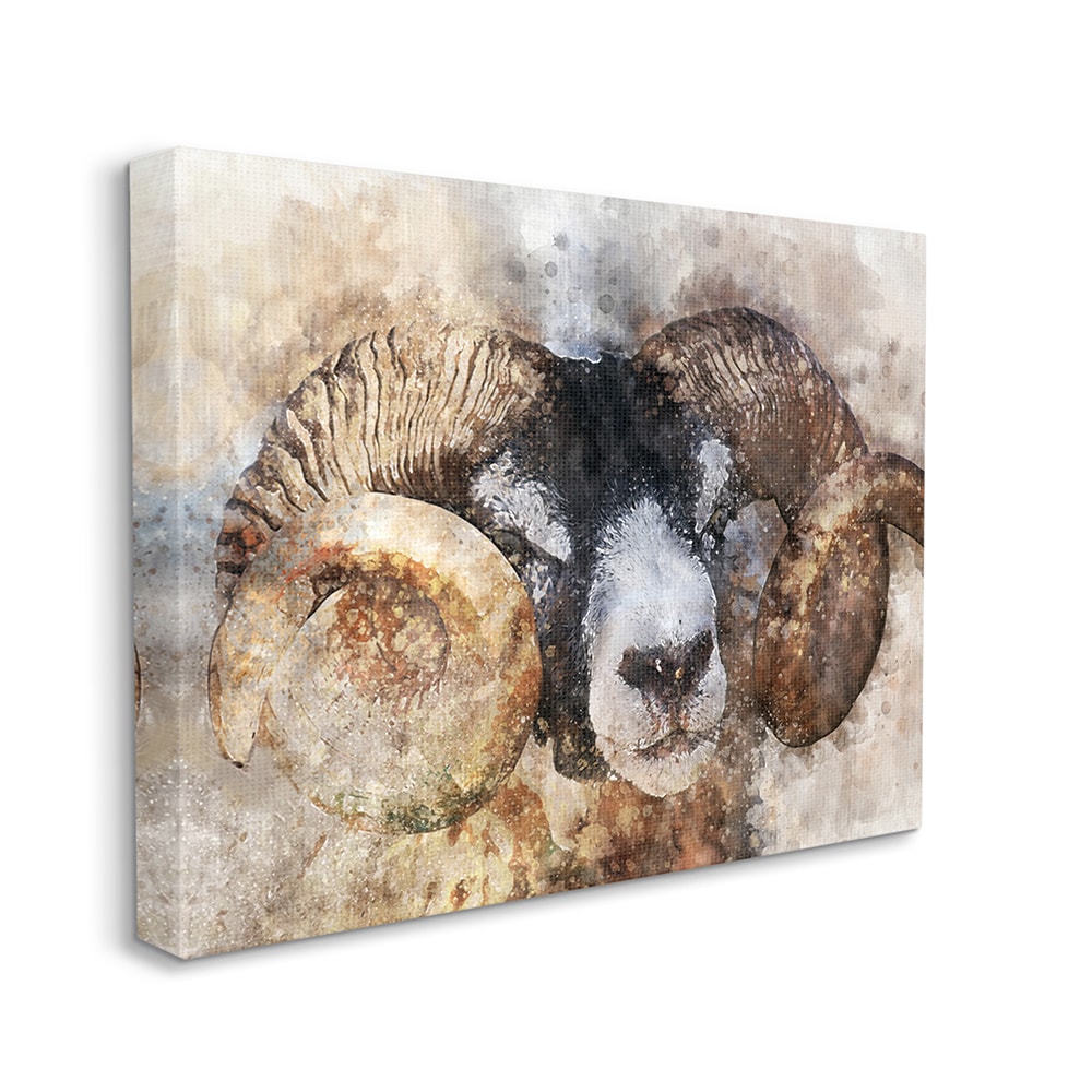 Stupell Industries Big horned ram abstract dreamlike portrait 48-in H x 36-in W Abstract Print on Canvas in Brown | AC-747-CN-36X48