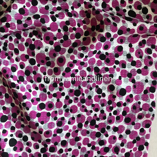 Silk Fabric, Polka Dots Cotton Blend Stripe Jacquard, Pink Black Grey On White, Half Yard By 46" Wide