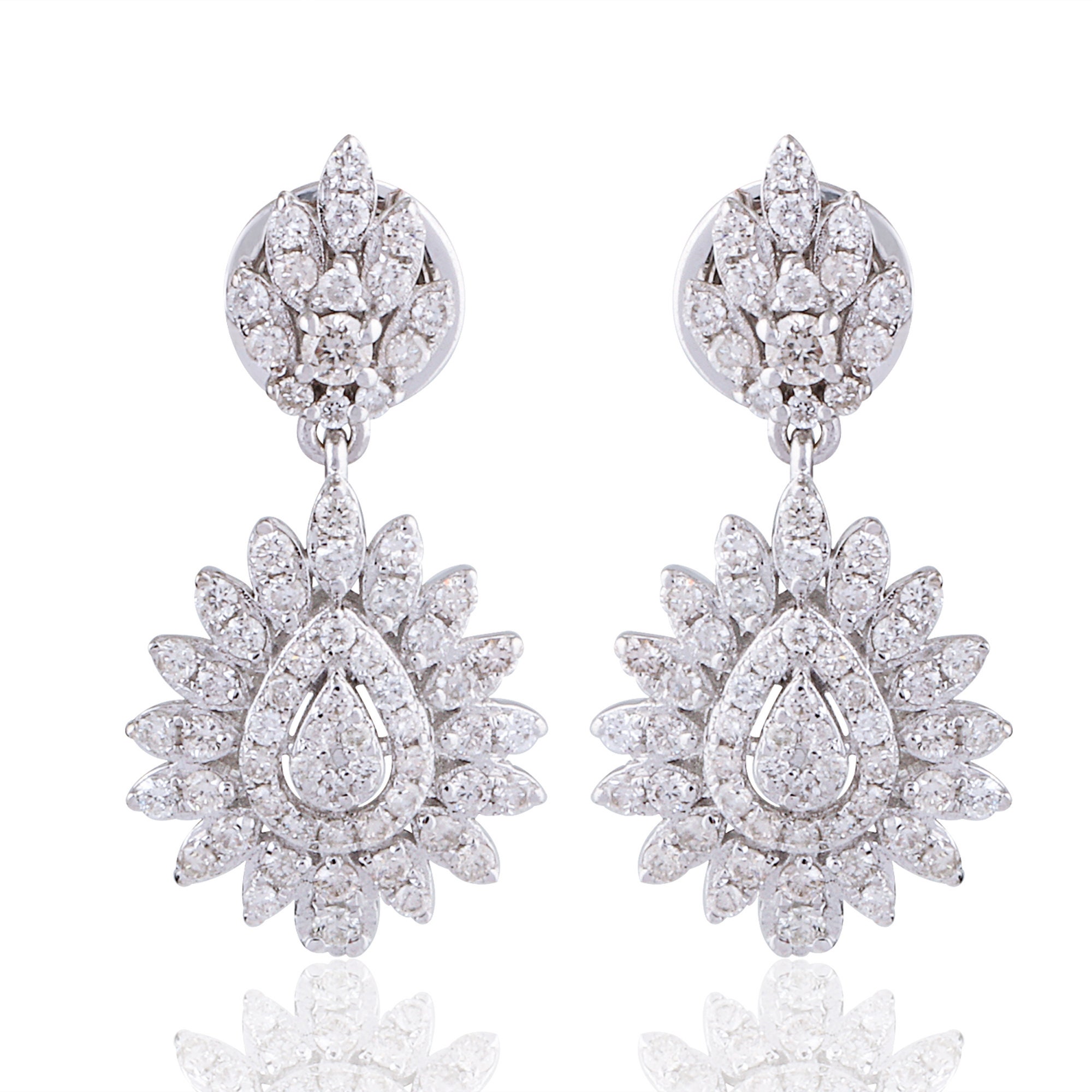 On Sale 1.00 Cts Pave Diamond Dangle Earrings 14K White Gold Handmade Jewelry Anniversary Or Wedding Gifts