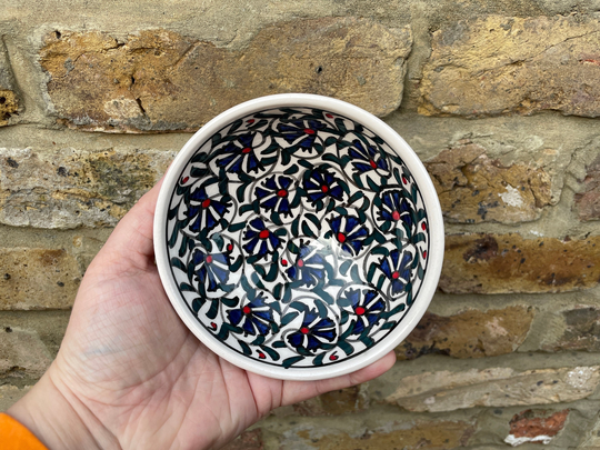 Flowers Hand-Painted Ceramic Bowl, 12cm Turkish Tile Arts, Perfect For Rice Dishes, Noodles, Soups/Broths & Even Ice Cream