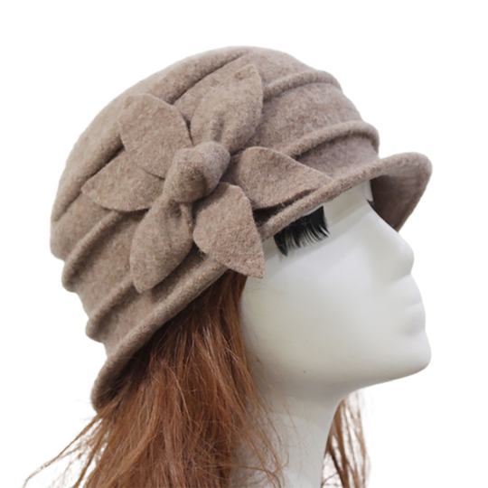 Flower Decor Felt Hat Solid Color Wool Blend Thick Warm Women Winter Hat Fashion Accessories - camel, one size