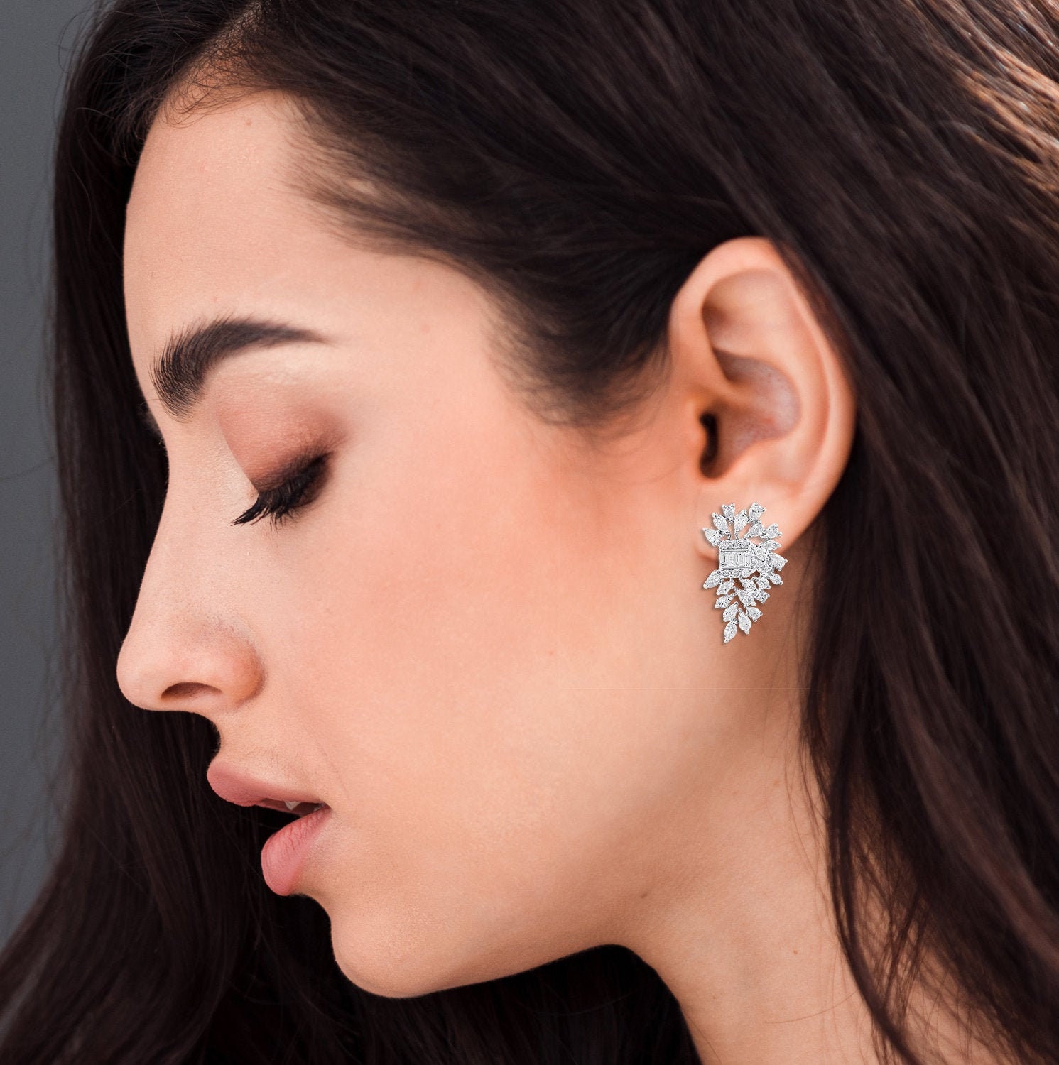 Solid 14K White Gold Natural Diamond Stud Earrings Handmade Wedding Engagement Jewelry Gifts For Her