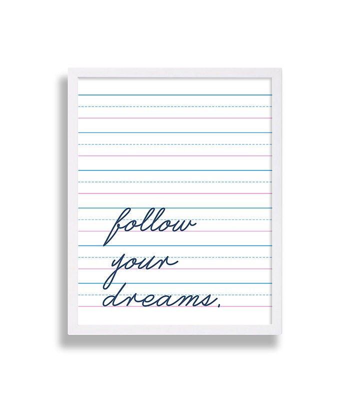 Follow Your Dreams Nursery Print Typography Boys Decor Modern Art Navy Blue Kids Room School