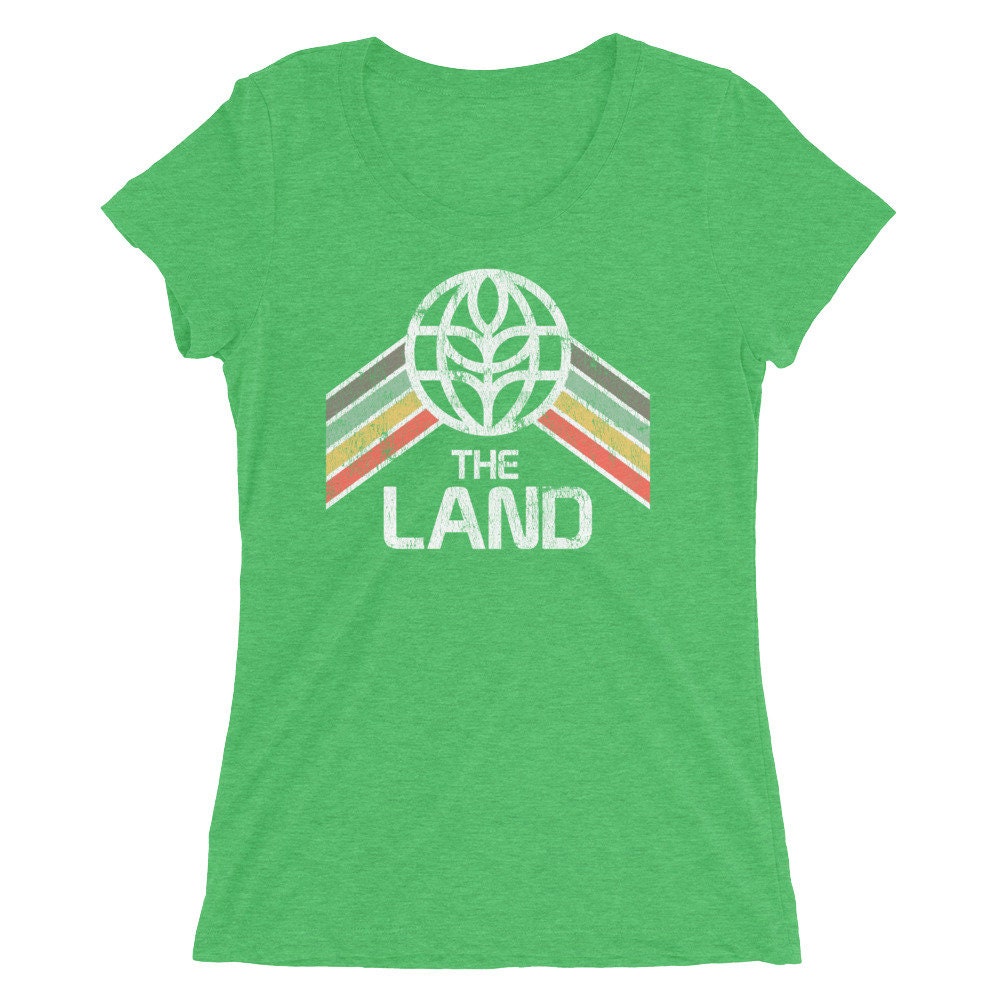 The Land Ladies' Short Sleeve Tri-Blend T-Shirt With Green, Yellow & Red Rainbow Stripes - A Retrocot Original