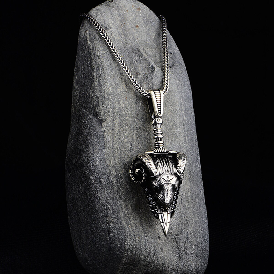 Silver Ram Head Necklace, Aries Handmade Pendant Animal Jewelry Viking 925K Sterling Gift For Him