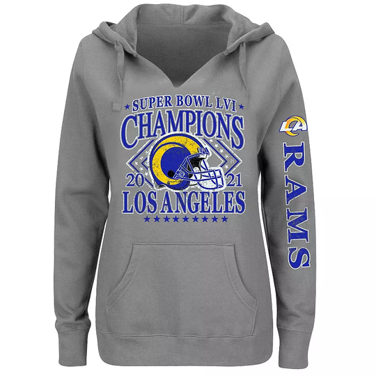 Women's Fanatics Branded Heathered Gray Los Angeles Rams Super Bowl LVI Champions Retro V-Neck Plus Size Pullover Hoodie, Size: 4XL, Grey