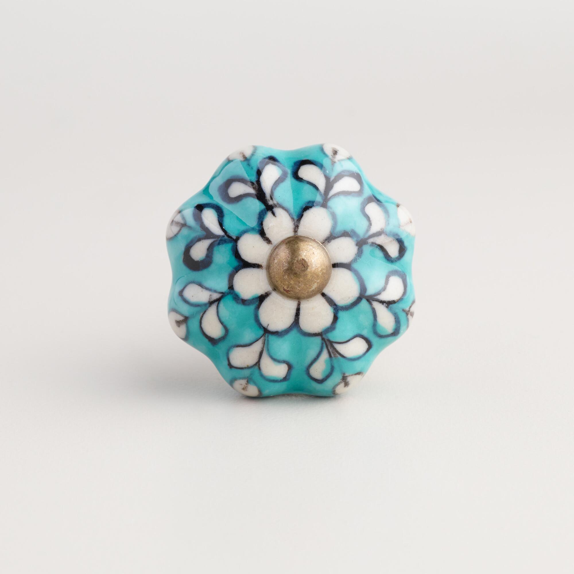 Turquoise Ceramic Knobs, Set of 2: Blue by World Market