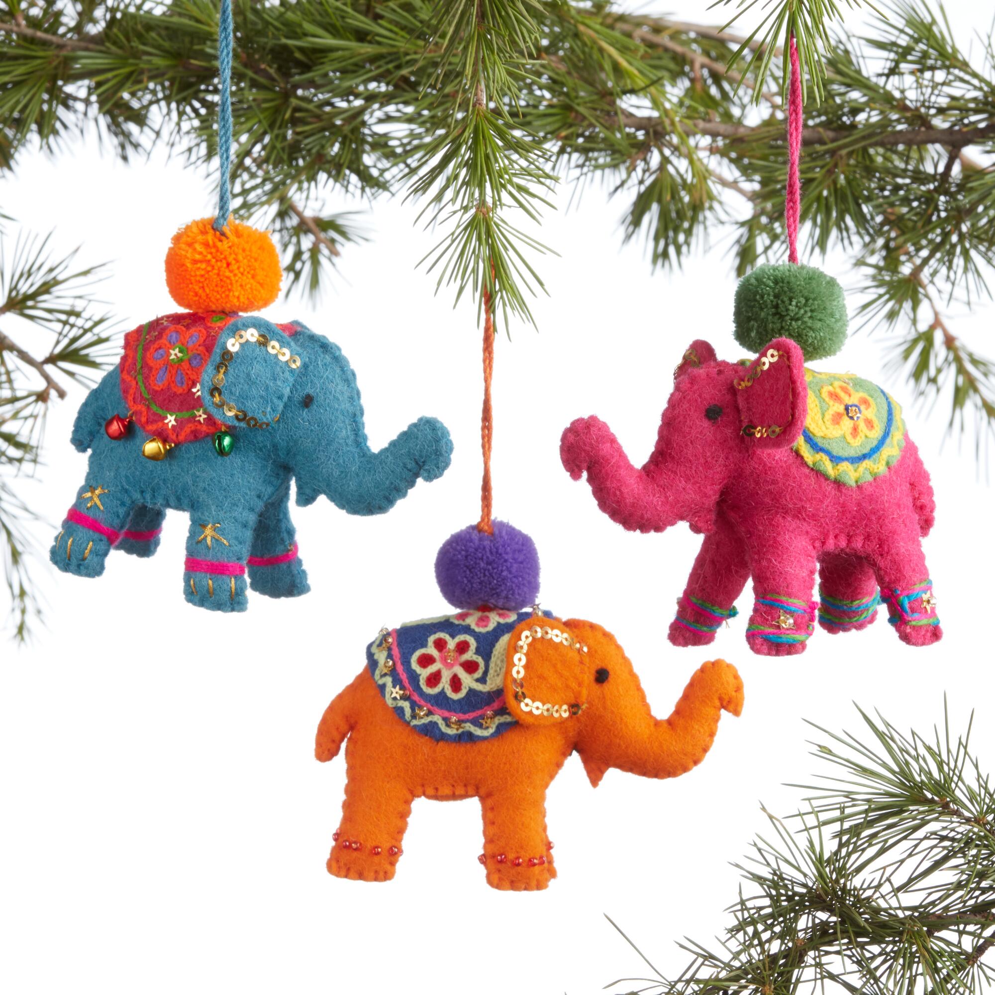 Wool Indian Elephant Ornaments Set of 3: Multi by World Market