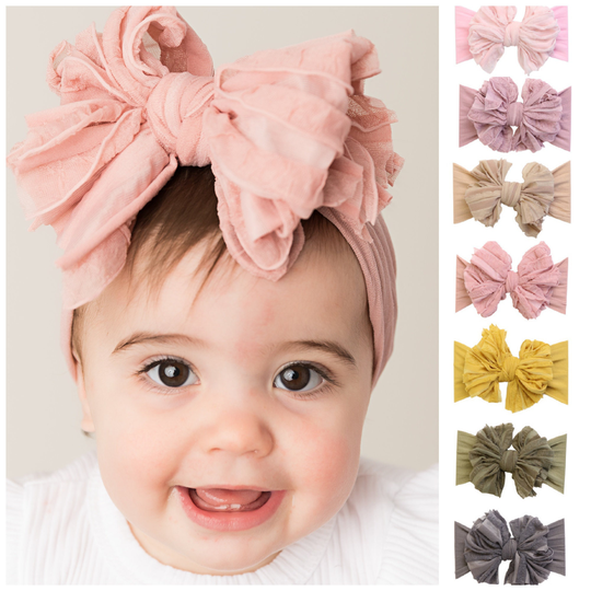 Large Bow Nylon Headband, Baby Headband, Ruffle Messy Bow Headwrap, Turban, Oversized Bow, Sophie Headband