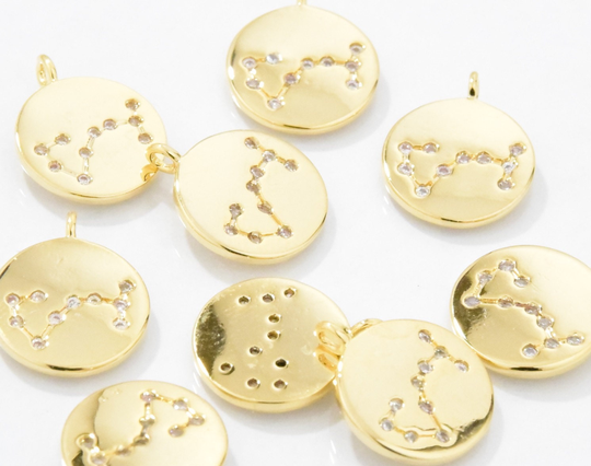 Scorpio . The Scorpion Cubic Constellation Pendant Zodiac Sign 16K Polished Gold Plated Over Brass - 2Pcs/Ia0186-Pg