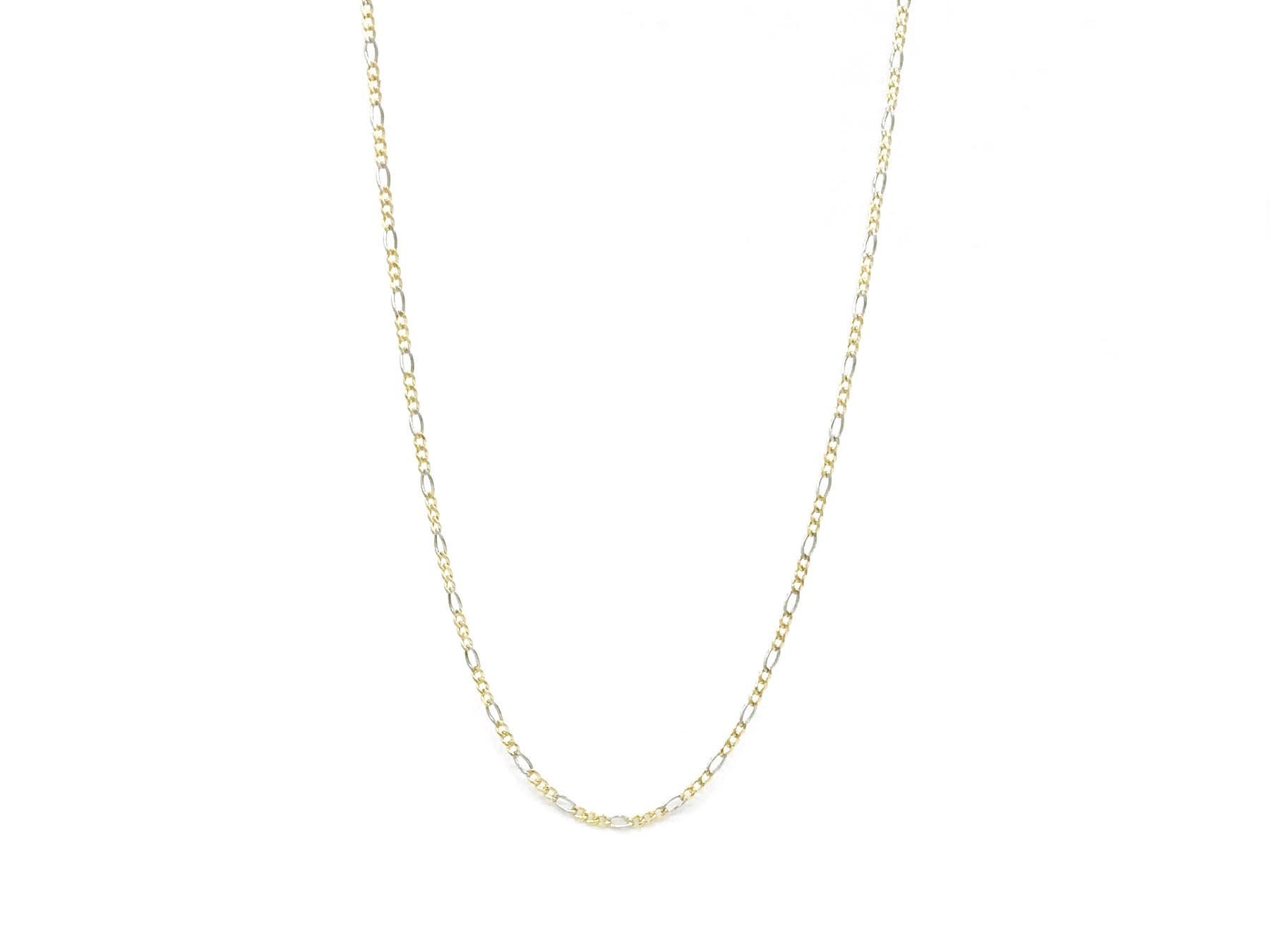 18K Two-Tone Gold Figaro Chain Perfect Gift For Him Men's Italian Yellow & White Men