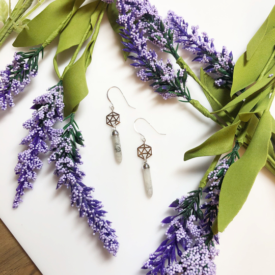 Labradorite Point Drop D20 Earrings Geometric Dangle Sterling Silver Dungeons & Dragons Gift