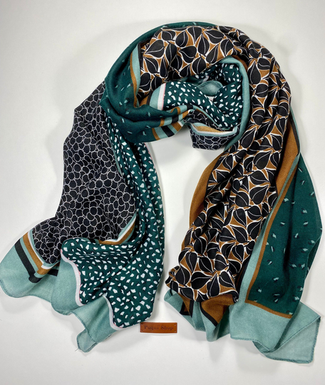 Sea-Foam Hue - Cotton Polyester Blend Large Scarf Colorful Long Wrap Shawl Elegant