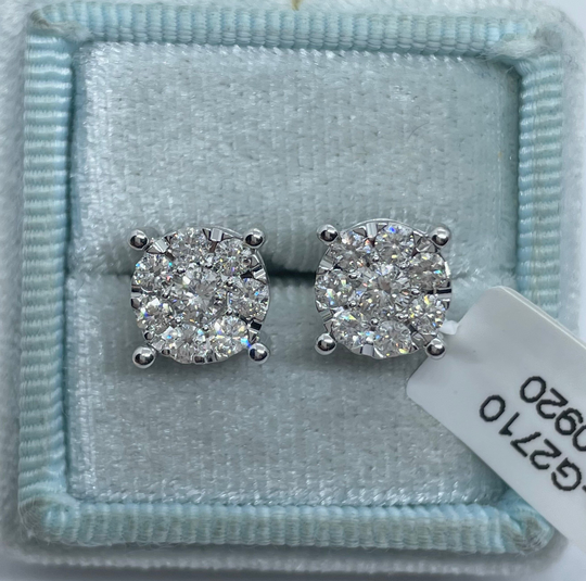 Diamond Stud Earrings, Round Studs Earrings White Gold 1.08 Carats Natural Diamonds 14K