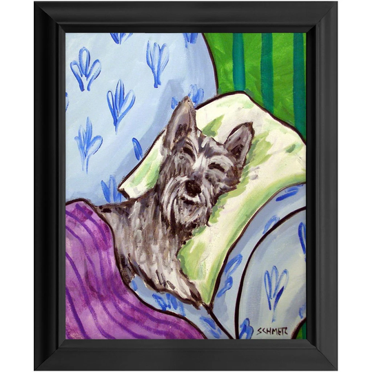 Schnauzer Dog Art Print Taking A Nap 11x14 Ready To Hang Framed Animal Decor