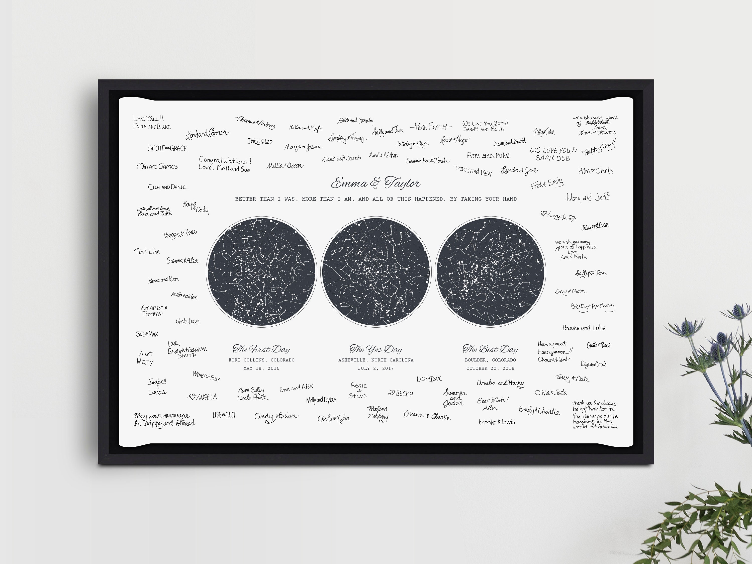Night Sky Wedding Guest Book Alternative, Unique Book, Personalize Celestial Guestbook, Star Map Constellation