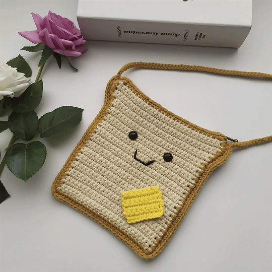 Crochet Phone Bag, Handmade Toast Bread Mini Case, Cell Holder, Crossbody Summer Purse