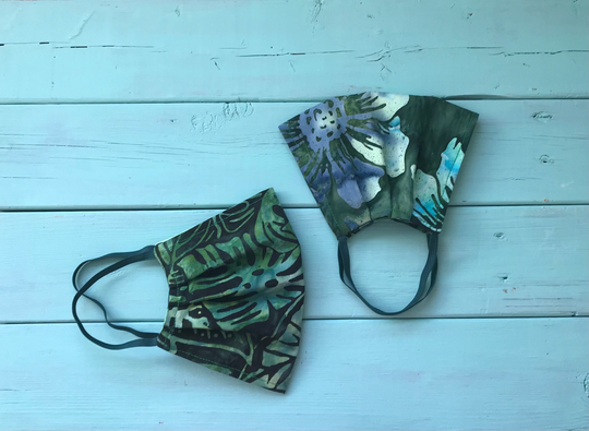 Face Mask, Batik Flowers Monstera Cotton Fabric Elastic Straps Washable Reusable Reversible Floral Print Plants Botanical Garden Hippie Boho