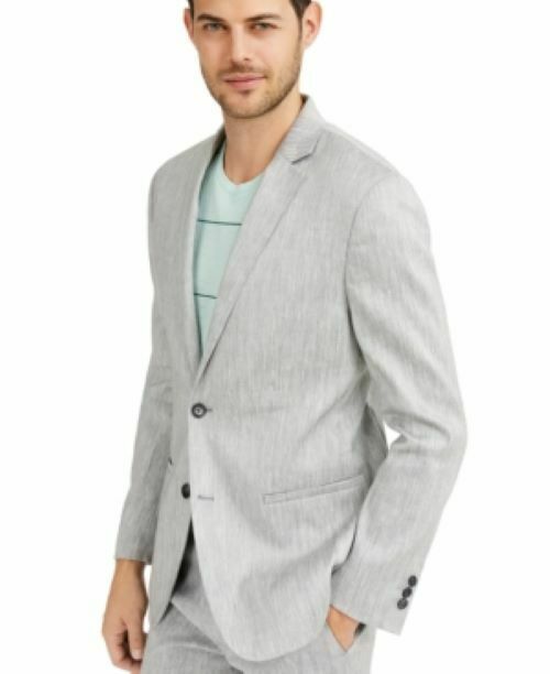 Alfani Men's Classic-Fit Stretch Linen Blend Solid Sport Coat Grey-Sizes Sm & L