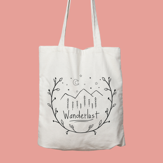 Wanderlust Cotton Tote Bag, Nature Market Hiking, Mountain Lover, Friendly Shopping Gift For Her