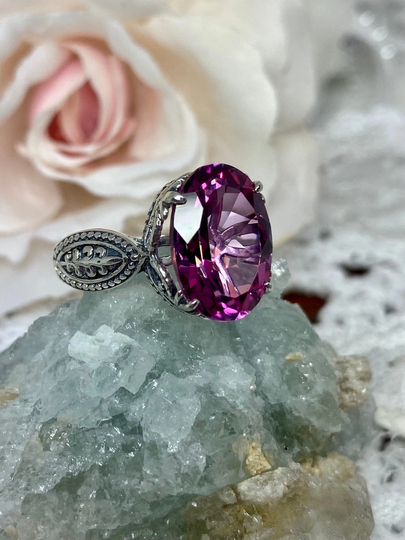Hot Pink Topaz Ring/ Solid Sterling Silver/ 7Ct Natural Topaz, Dragon Gothic Claw Filigree [Custom Made] Design#133