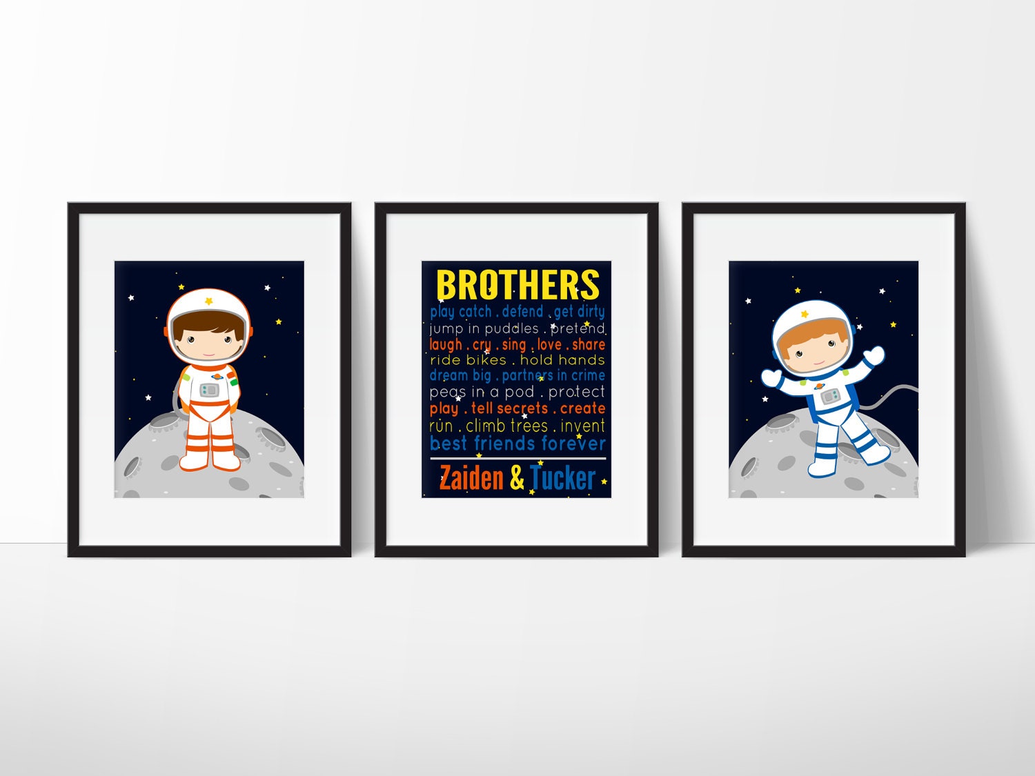 Brothers Wall Art, Sibling Gifts, Big Brother Little Brother, Astronaut Print, Outer Space Decor