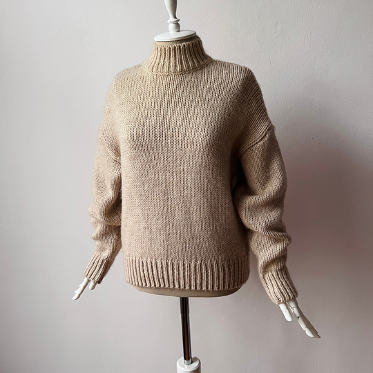 Oversized Knit Wool & Alpaca Blend Mock Neck Women Sweater