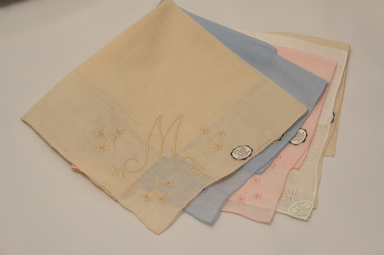 Vintage 50S-60S Monogram M Hankies/Handkerchiefs in Original Christmas Gift Box/Mid Century