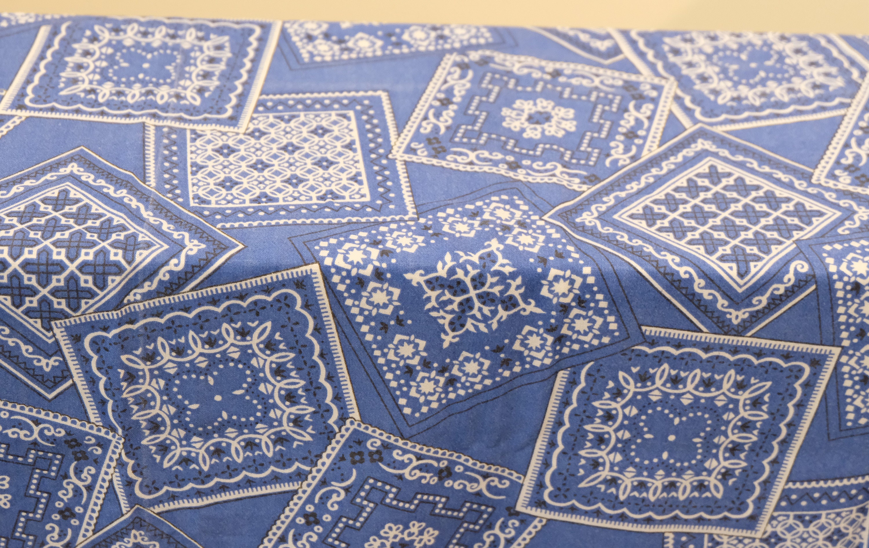1970's Vintage Huge Light Blend Blue Bandana Patchwork Hanky Print Fabric 1 Yard 35 Long By 44 Wide Great For A Hot Pant/Halter Set"